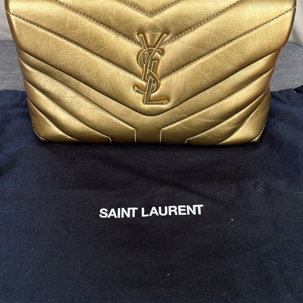 Saint Laurent Metallic Gold Quilted Clutch